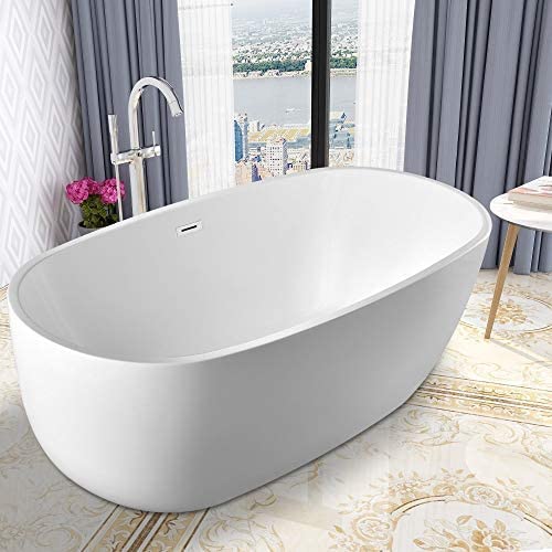 67" or 59" Freestanding White Acrylic Bathtub UPC Certified Modern Stand Alone Soaking Tub - HomeBeyond