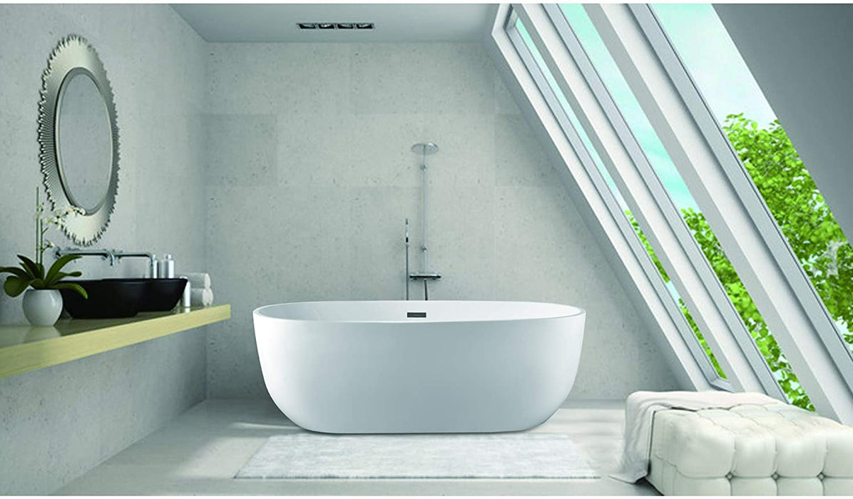 67" or 59" Freestanding White Acrylic Bathtub UPC Certified Modern Stand Alone Soaking Tub - HomeBeyond