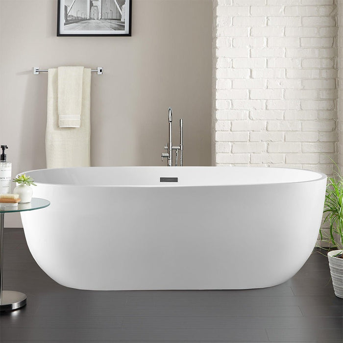 67" or 59" Freestanding White Acrylic Bathtub UPC Certified Modern Stand Alone Soaking Tub - HomeBeyond