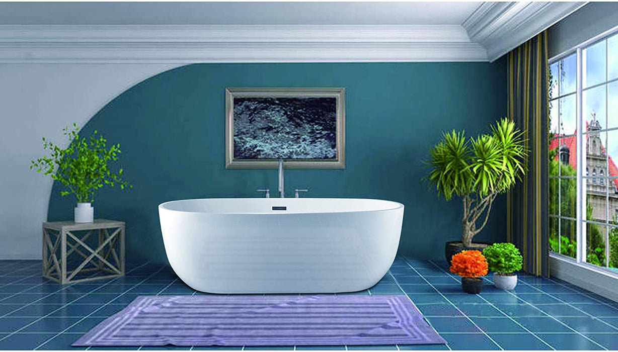 67" or 59" Freestanding White Acrylic Bathtub UPC Certified Modern Stand Alone Soaking Tub - HomeBeyond