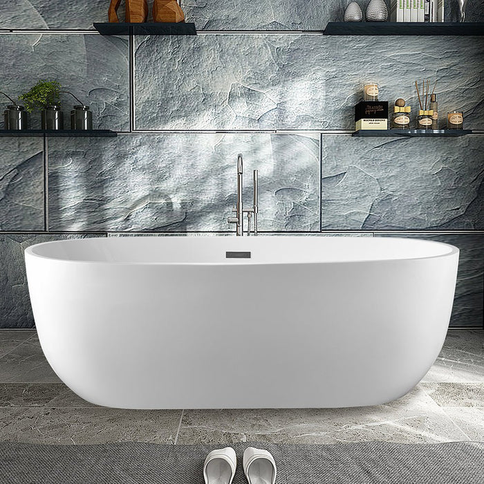 67" or 59" Freestanding White Acrylic Bathtub UPC Certified Modern Stand Alone Soaking Tub - HomeBeyond