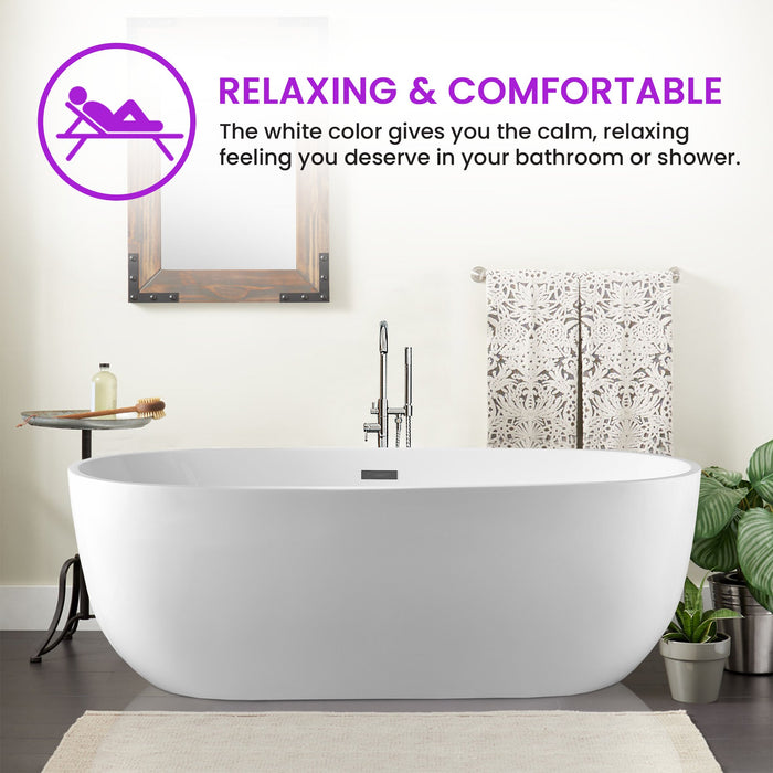 67" or 59" Freestanding White Acrylic Bathtub UPC Certified Modern Stand Alone Soaking Tub - HomeBeyond