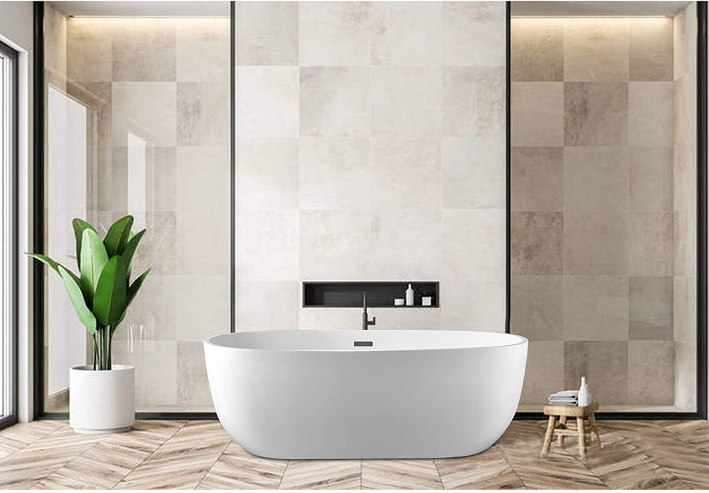 67" or 59" Freestanding White Acrylic Bathtub UPC Certified Modern Stand Alone Soaking Tub - HomeBeyond