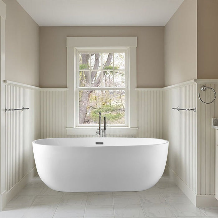 67" or 59" Freestanding White Acrylic Bathtub UPC Certified Modern Stand Alone Soaking Tub - HomeBeyond