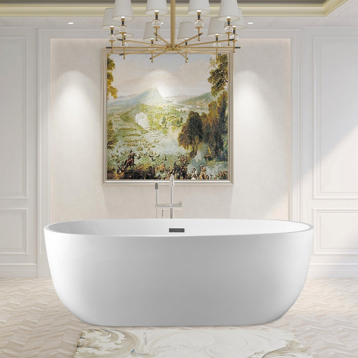 67" or 59" Freestanding White Acrylic Bathtub UPC Certified Modern Stand Alone Soaking Tub - HomeBeyond