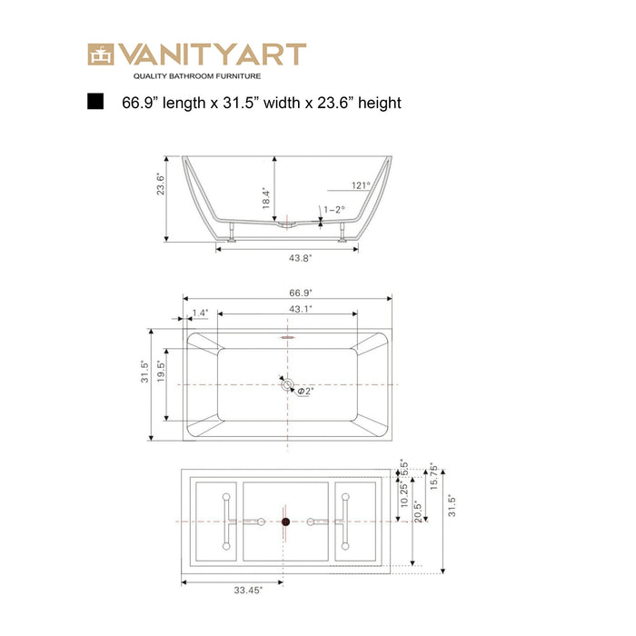 67" X 32" Acrylic Freestanding Bathtub - HomeBeyond