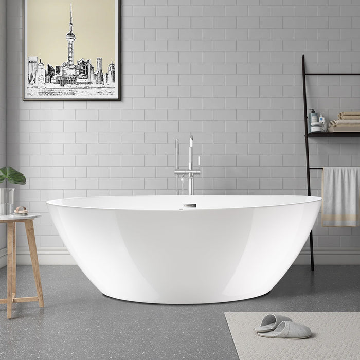69" or 55" White Acrylic Freestanding Bathtub with Overflow and Pop-up Drain with Air Bath Option Available - HomeBeyond