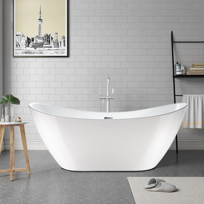 71" X 32" White Acrylic Freestanding Air Bubble Soaking Bathtub - HomeBeyond
