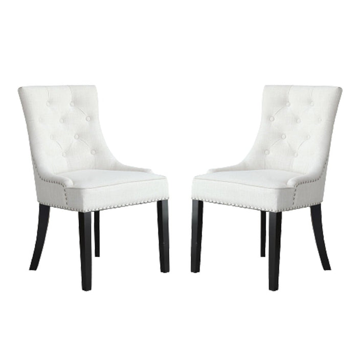 HomeBeyond Button Tufted Comfortable Arms Set of 2 PC Dining Room Chairs Fabric Upholstered Leisure Padded Chair with Solid Wooden Legs - UC-1T/G - HomeBeyond