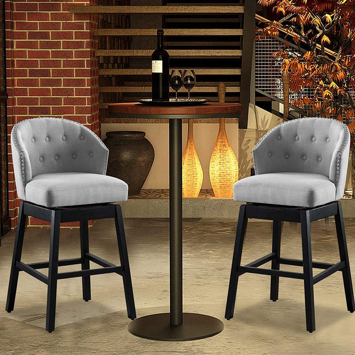 HomeBeyond Set of 2 Kitchen Bar Stools Solid Wooden Legs Button Tufted Swivel Comfortable Arm Counter Barstools - UC-5G/T - HomeBeyond