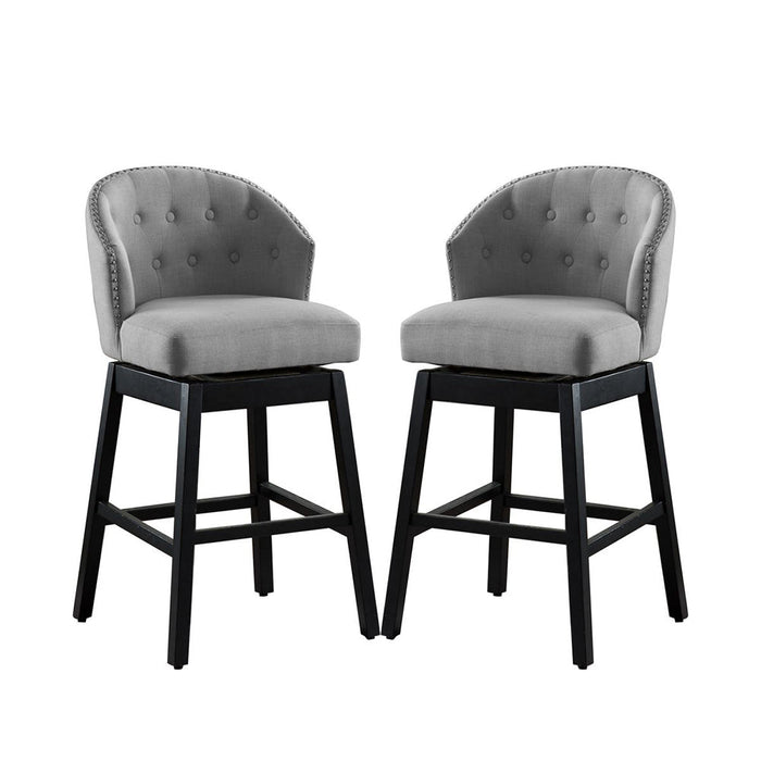 HomeBeyond Set of 2 Kitchen Bar Stools Solid Wooden Legs Button Tufted Swivel Comfortable Arm Counter Barstools - UC-5G/T - HomeBeyond