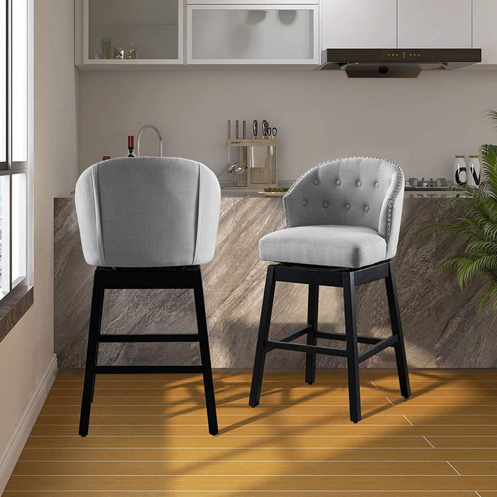 HomeBeyond Set of 2 Kitchen Bar Stools Solid Wooden Legs Button Tufted Swivel Comfortable Arm Counter Barstools - UC-5G/T - HomeBeyond