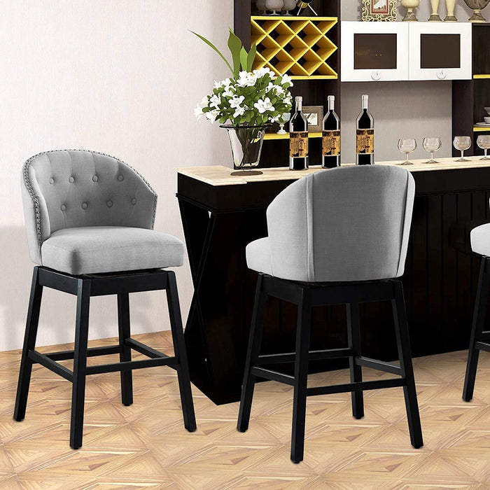 HomeBeyond Set of 2 Kitchen Bar Stools Solid Wooden Legs Button Tufted Swivel Comfortable Arm Counter Barstools - UC-5G/T - HomeBeyond