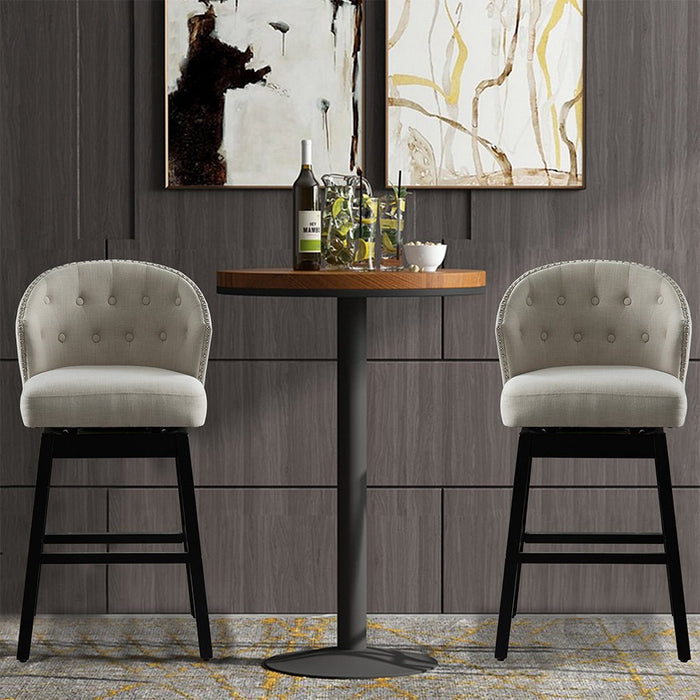 HomeBeyond Set of 2 Kitchen Bar Stools Solid Wooden Legs Button Tufted Swivel Comfortable Arm Counter Barstools - UC-5G/T - HomeBeyond