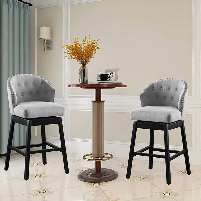 HomeBeyond Set of 2 Kitchen Bar Stools Solid Wooden Legs Button Tufted Swivel Comfortable Arm Counter Barstools - UC-5G/T - HomeBeyond