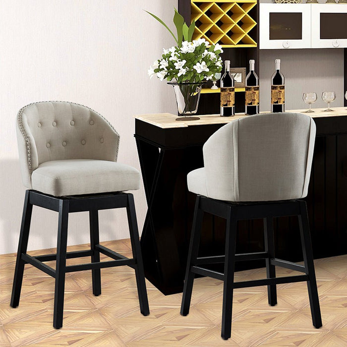 HomeBeyond Set of 2 Kitchen Bar Stools Solid Wooden Legs Button Tufted Swivel Comfortable Arm Counter Barstools - UC-5G/T - HomeBeyond