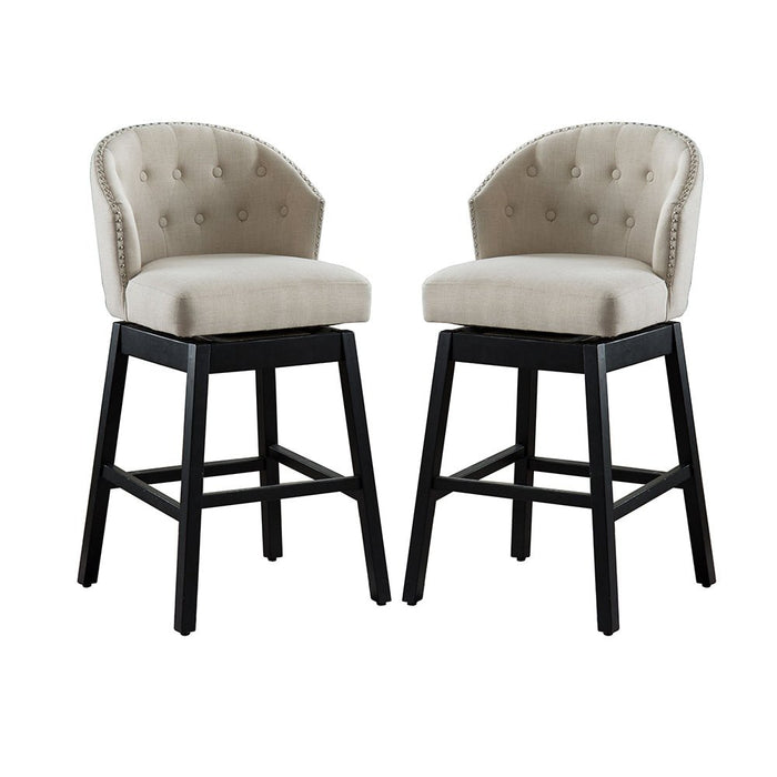HomeBeyond Set of 2 Kitchen Bar Stools Solid Wooden Legs Button Tufted Swivel Comfortable Arm Counter Barstools - UC-5G/T - HomeBeyond