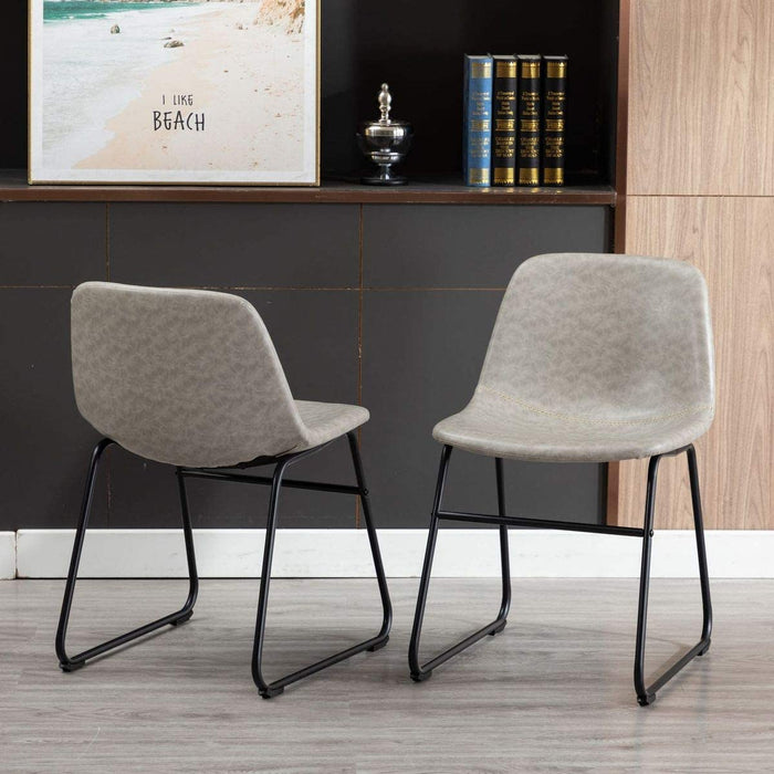HomeBeyond Set of 2 Pcs Synthetic Leather Upholstered Dining Chairs Armless with Metal Legs UC-13 - HomeBeyond
