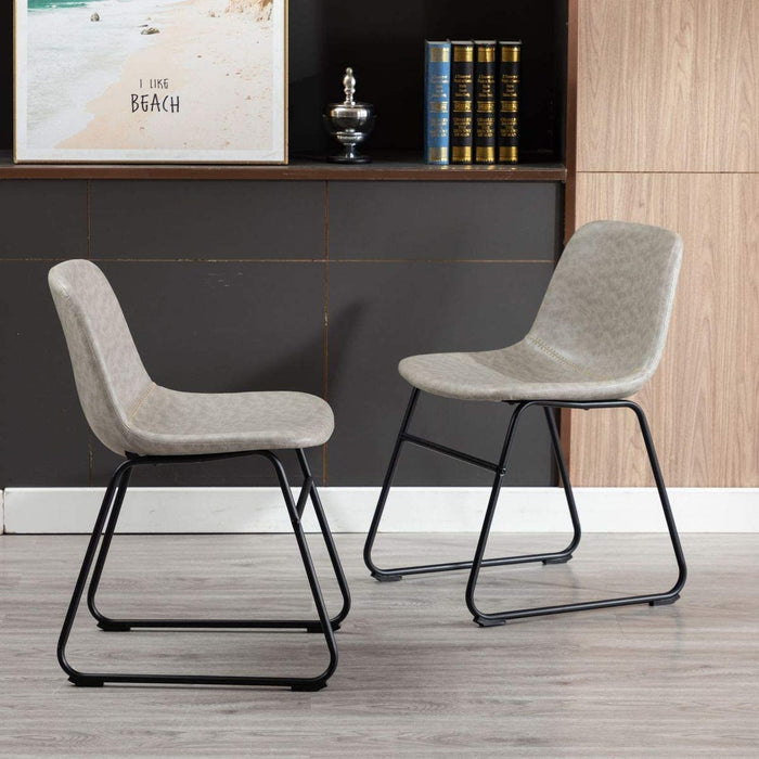 HomeBeyond Set of 2 Pcs Synthetic Leather Upholstered Dining Chairs Armless with Metal Legs UC-13 - HomeBeyond