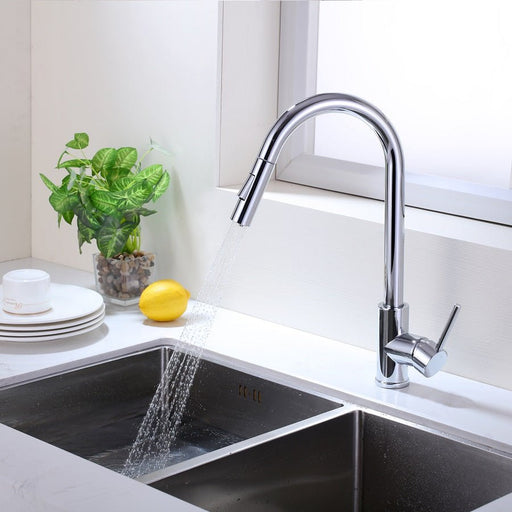 Single Handle High Arc Pull Out Kitchen Faucet - HomeBeyond