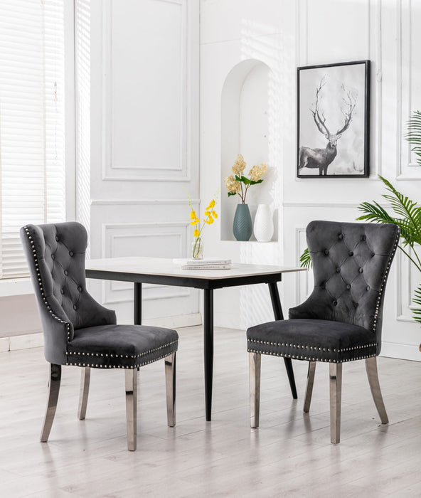 Tufted Velvet Wingback Dining Chairs Set of 2 Pcs - HomeBeyond