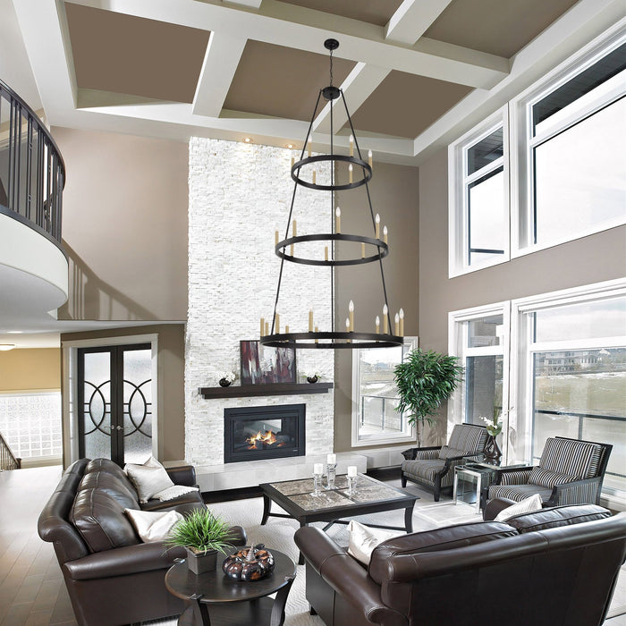 Vanity Art 26-Lights Candle Style 3 Tier Wagon Wheel Chandelier Lighting Farmhouse Candle Ceiling Light Fixtures for Living Room Kitchen Dining Room - MLT9126LT-BK-BD - HomeBeyond