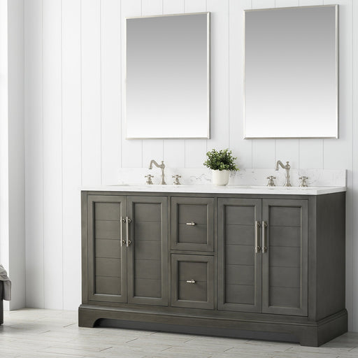 Vannes 60" Double Sink Bathroom Vanity in Silver Grey / White / Vintage Green - HomeBeyond