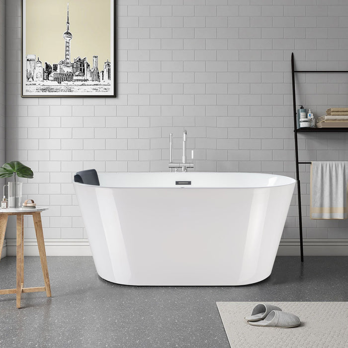 White Acrylic Freestanding Bathtub with Air Bubble System - HomeBeyond