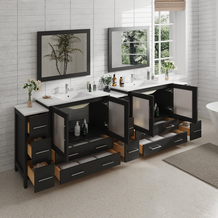 108" Double Sink Modern Bathroom Vanity Set with Ceramic Top & Two Free Mirrors – Large Storage Cabinet with 13 Drawers VA3036-108 - HomeBeyond