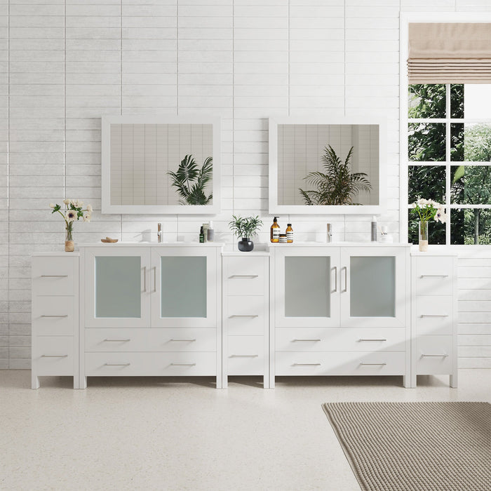 108" Double Sink Modern Bathroom Vanity Set with Ceramic Top & Two Free Mirrors – Large Storage Cabinet with 13 Drawers VA3036-108 - HomeBeyond