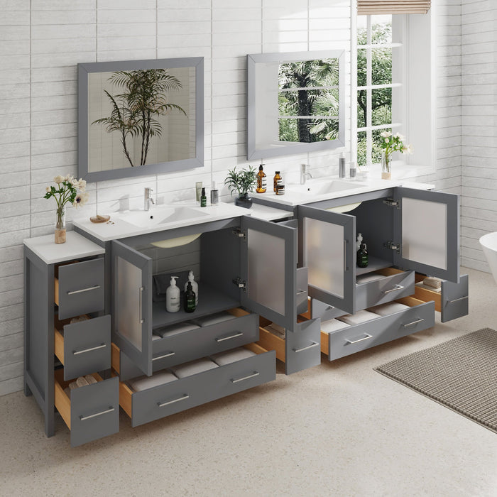 108" Double Sink Modern Bathroom Vanity Set with Ceramic Top & Two Free Mirrors – Large Storage Cabinet with 13 Drawers VA3036-108 - HomeBeyond