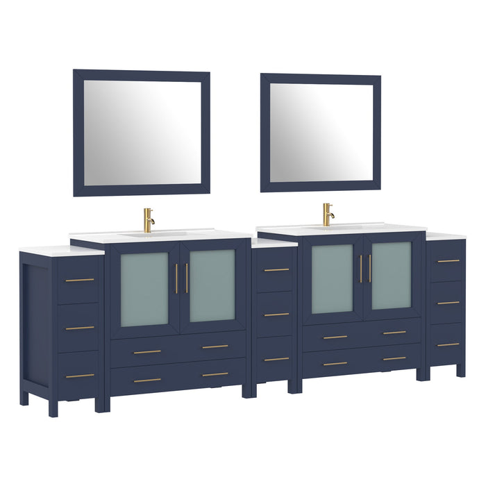 108" Double Sink Modern Bathroom Vanity Set with Ceramic Top & Two Free Mirrors – Large Storage Cabinet with 13 Drawers VA3036-108 - HomeBeyond