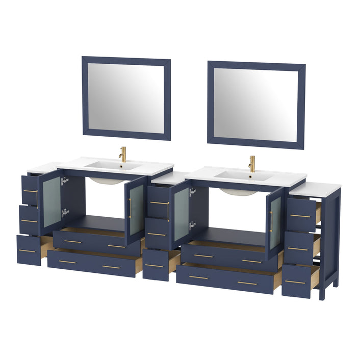 108" Double Sink Modern Bathroom Vanity Set with Ceramic Top & Two Free Mirrors – Large Storage Cabinet with 13 Drawers VA3036-108 - HomeBeyond
