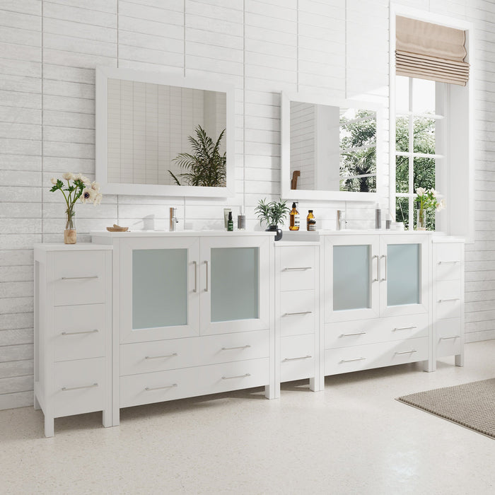 108" Double Sink Modern Bathroom Vanity Set with Ceramic Top & Two Free Mirrors – Large Storage Cabinet with 13 Drawers VA3036-108 - HomeBeyond
