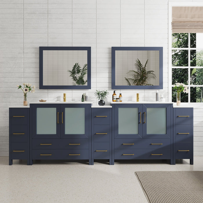108" Double Sink Modern Bathroom Vanity Set with Ceramic Top & Two Free Mirrors – Large Storage Cabinet with 13 Drawers VA3036-108 - HomeBeyond