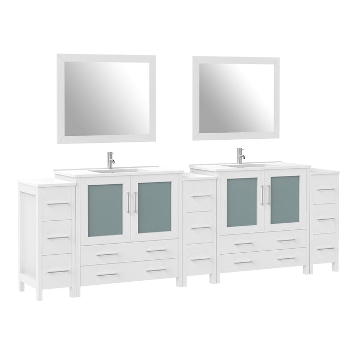 108" Double Sink Modern Bathroom Vanity Set with Ceramic Top & Two Free Mirrors – Large Storage Cabinet with 13 Drawers VA3036-108 - HomeBeyond