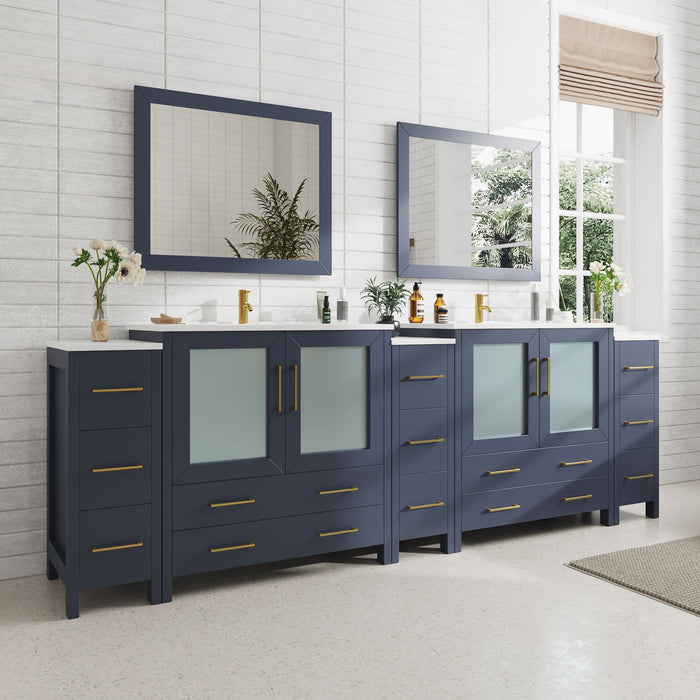 108" Double Sink Modern Bathroom Vanity Set with Ceramic Top & Two Free Mirrors – Large Storage Cabinet with 13 Drawers VA3036-108 - HomeBeyond