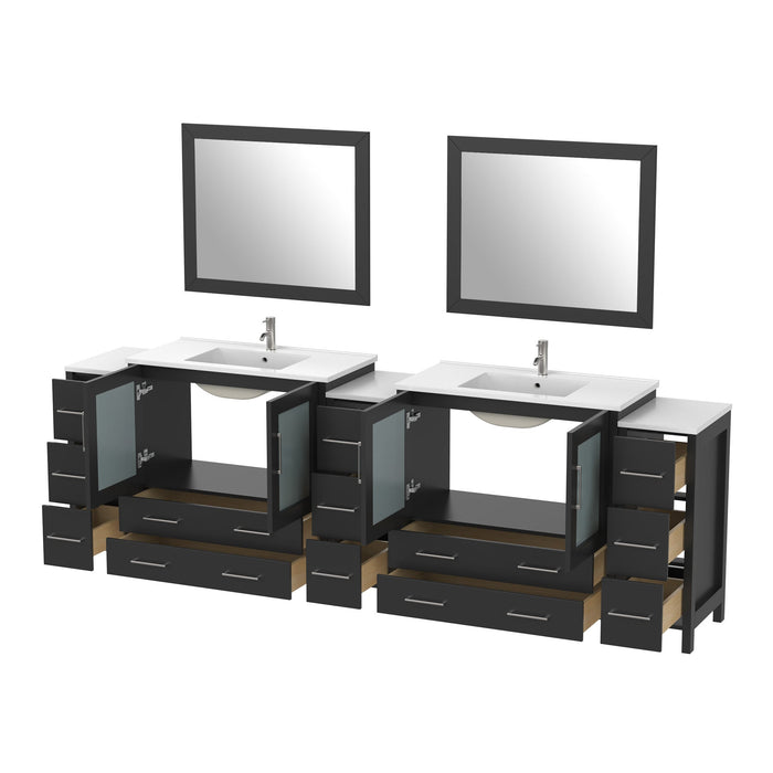 108" Double Sink Modern Bathroom Vanity Set with Ceramic Top & Two Free Mirrors – Large Storage Cabinet with 13 Drawers VA3036-108 - HomeBeyond