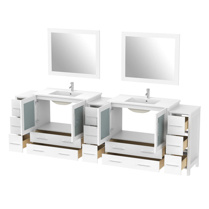 108" Double Sink Modern Bathroom Vanity Set with Ceramic Top & Two Free Mirrors – Large Storage Cabinet with 13 Drawers VA3036-108 - HomeBeyond
