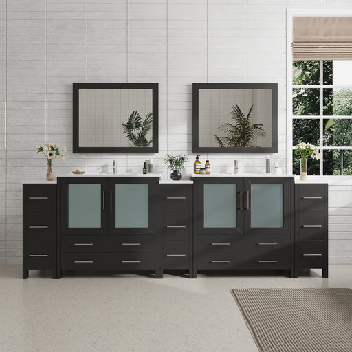 108" Double Sink Modern Bathroom Vanity Set with Ceramic Top & Two Free Mirrors – Large Storage Cabinet with 13 Drawers VA3036-108 - HomeBeyond