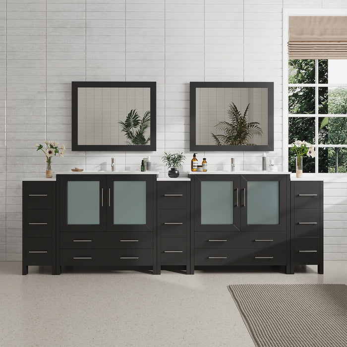 108" Double Sink Modern Bathroom Vanity Set with Ceramic Top & Two Free Mirrors – Large Storage Cabinet with 13 Drawers VA3036-108 - HomeBeyond