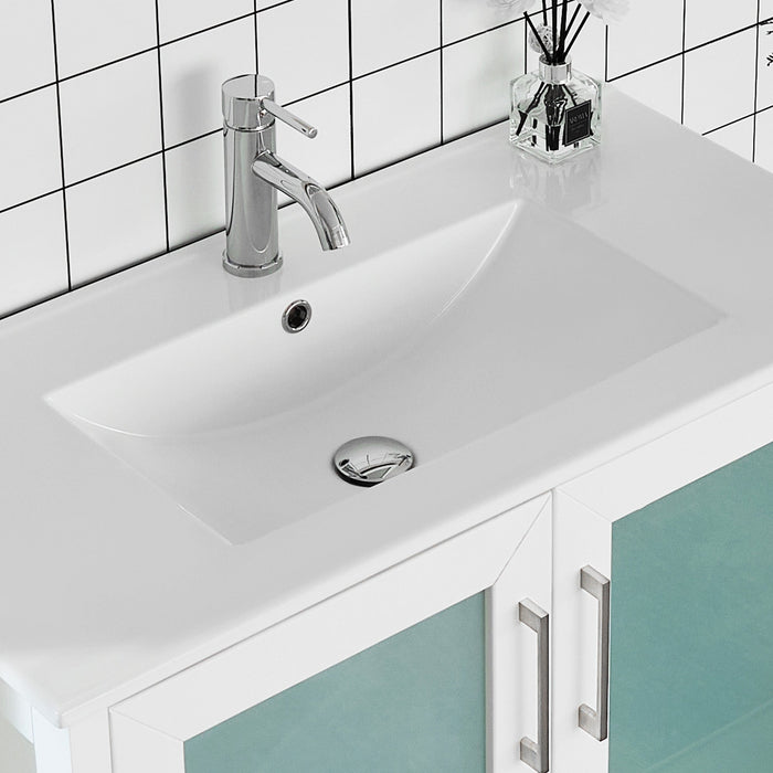 108" Double Sink Modern Bathroom Vanity Set with Ceramic Top & Two Free Mirrors – Large Storage Cabinet with 13 Drawers VA3036-108 - HomeBeyond