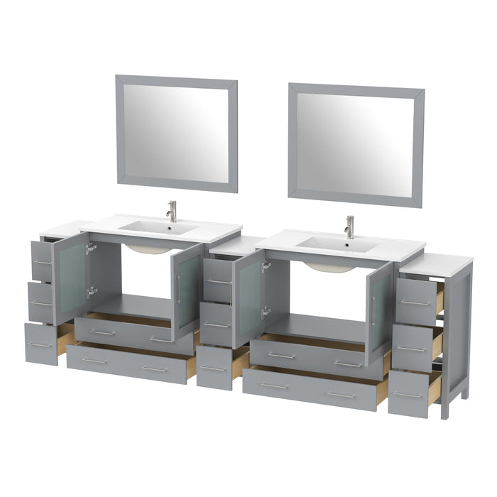 108" Double Sink Modern Bathroom Vanity Set with Ceramic Top & Two Free Mirrors – Large Storage Cabinet with 13 Drawers VA3036-108 - HomeBeyond