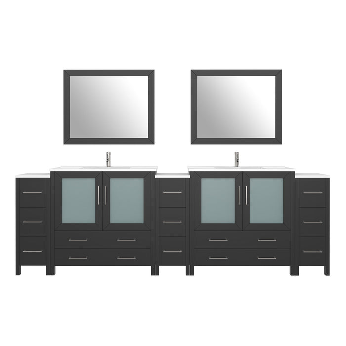 108" Double Sink Modern Bathroom Vanity Set with Ceramic Top & Two Free Mirrors – Large Storage Cabinet with 13 Drawers VA3036-108 - HomeBeyond