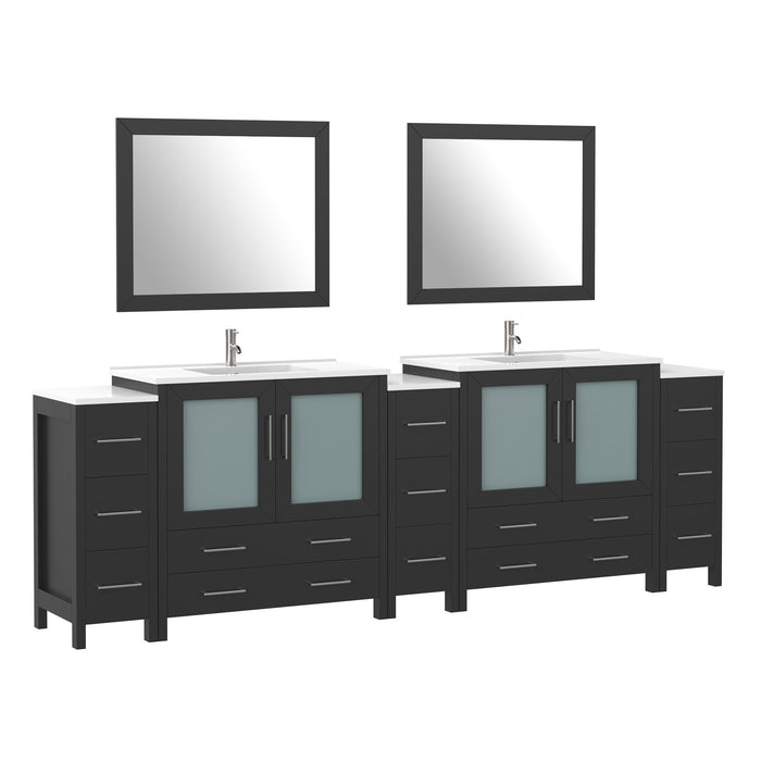 108" Double Sink Modern Bathroom Vanity Set with Ceramic Top & Two Free Mirrors – Large Storage Cabinet with 13 Drawers VA3036-108 - HomeBeyond