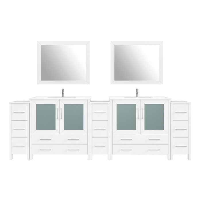 108" Double Sink Modern Bathroom Vanity Set with Ceramic Top & Two Free Mirrors – Large Storage Cabinet with 13 Drawers VA3036-108 - HomeBeyond