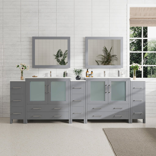 108" Double Sink Modern Bathroom Vanity Set with Ceramic Top & Two Free Mirrors – Large Storage Cabinet with 13 Drawers VA3036-108 - HomeBeyond