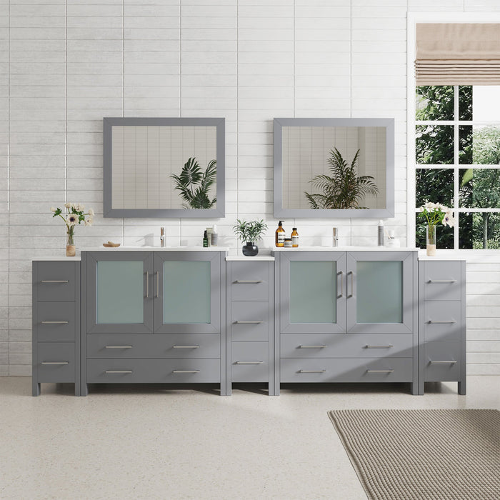 108" Double Sink Modern Bathroom Vanity Set with Ceramic Top & Two Free Mirrors – Large Storage Cabinet with 13 Drawers VA3036-108 - HomeBeyond