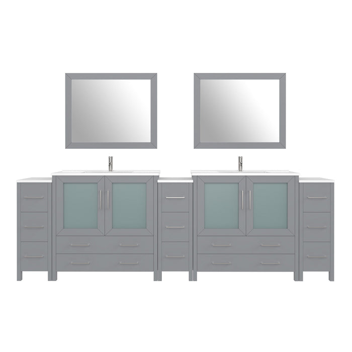 108" Double Sink Modern Bathroom Vanity Set with Ceramic Top & Two Free Mirrors – Large Storage Cabinet with 13 Drawers VA3036-108 - HomeBeyond