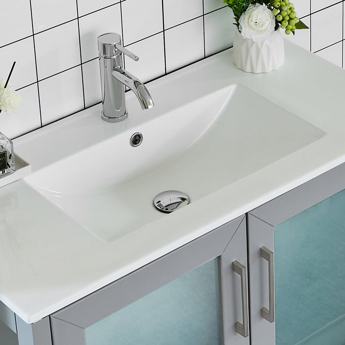 108" Double Sink Modern Bathroom Vanity Set with Ceramic Top & Two Free Mirrors – Large Storage Cabinet with 13 Drawers VA3036-108 - HomeBeyond